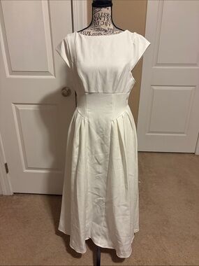 Cider Ivory Cap-Sleeve Midi Dress